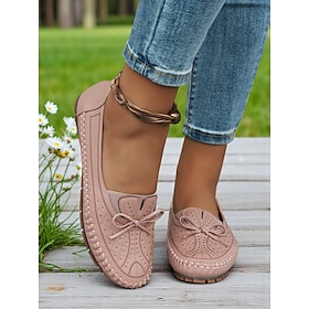 Moccasin Loafers for Women  Soft Shoes with Bow Detail and Rhinestone Design, Ideal for Casual Comfort and Spring/Summer Walks