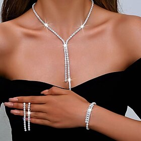 Bridal Jewelry Sets 1 set Rhinestone Alloy 1 Bracelet Earrings Necklace Women's Luxury Jewelry Set For Wedding Special Occasion Party Evening Wear