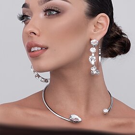 Bridal Jewelry Sets Two-piece Suit Imitation Diamond 1 Necklace Earrings Women's Classic Sweet Lovely Classic Drop Love Jewelry Set For Wedding Gift Casual
