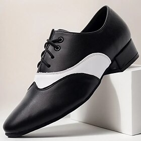 Men's Black White Faux Leather Lace-Up Ballroom Dance Shoes with Split Sole Classic Oxford Style for Adults Ideal for Latin Salsa Waltz Tango Stage Performance
