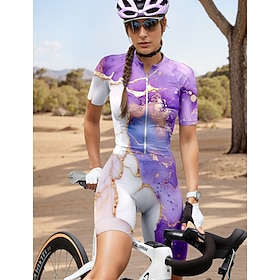 Women's Triathlon Tri Suit Short Sleeve Mountain Bike MTB Road Bike Cycling Summer Purple Graphic Stripes Bike Quick Dry Ultraviolet Resistant Front Zipper Bac