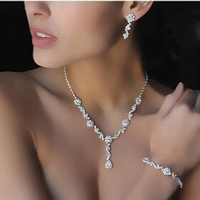 Bridal Jewelry Sets 1 set Rhinestone Alloy 1 Bracelet Earrings Necklace Women's Elegant Stylish Jewelry Set For Wedding Party Evening Wear Holiday
