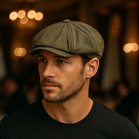 berretto piatto da uomo, cappello ascot, cappello da strillone, nero blu, cotone, moda casual, strada, quotidiano, tinta unita, regolabile, circa 60 c