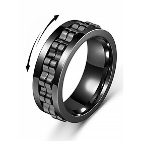 Men's Stainless Steel Spinning Fidget Ring – Black, Silver, and Gold Color Options with Chain Design for Stress Relief and Stylish Everyday Wear, Perfect Fathe