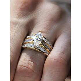 Women's Gold Plated Marquise Cut Crystal Ring – Elegant Statement Jewelry for Weddings, Engagements and Evening Parties