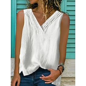 Women's Camisole Tank Top Solid Color Daily Casual Sleeveless V Neck Regular Tops Daily Black White Yellow Pink Navy Blue Summer
