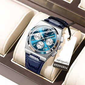 Men Quartz Watch Business Luminous Date Waterproof Leather Strap Watch