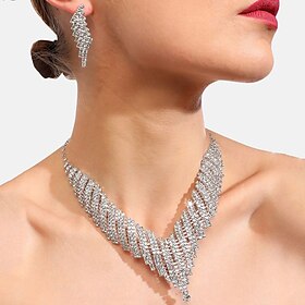 Bridal Jewelry Sets Two-piece Suit Imitation Diamond 1 Necklace Earrings Women's Elegant Stylish Lovely Geometrical Love Precious Jewelry Set For Wedding Work
