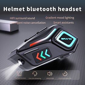 Helmet Bluetooth Headset with LED Light, IPX8 Waterproof, HD Sound, Voice Assistant, Long Battery Life, Detachable Installation – Compatible with Full and Half