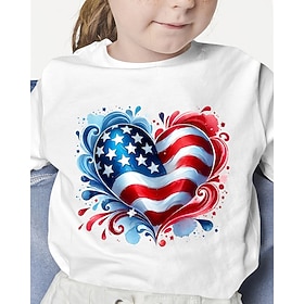 100% Cotton American Independence Day Kids Girls' Black White American Flag T shirt Tee Crew Neck Short Sleeve Daily Outdoor Vacation Classic Casual Print Summ