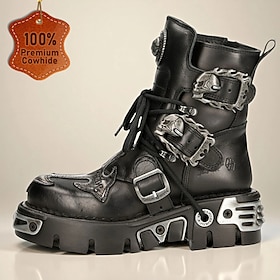 Men's Boots Biker boots Motorcycle Boots Work Boots Handmade Shoes Hiking Walking Punk Vintage Casual Outdoor Daily Leather Warm Height Increasing Comfortable