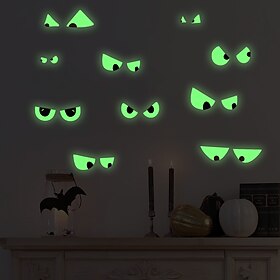 Halloween Glow in the Dark Wall Stickers, 10 Pairs Scary Eyes Fluorescent Face Decals for Day of the Dead Scene Decorations, Luminous Halloween Party Wall Deco