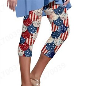 Women's Leggings Anti Chafing Shorts Fashion Streetwear Calf-Length NaturalPantsAmerican Independence Day American Flag Elastic Waist Breathable Comfortable St