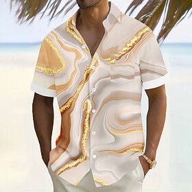 Men's Geometric Marble Abstract Liquid Art Shirt Summer Shirt Button Up Shirt Short Sleeve Fashion Casual Vacation Holiday Streetwear Summer Turndown 3D Print