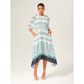 Damen Weiblich Freizeitkleid Midikleid Grün Halbarm Geometrisch Sommer Neckholder Rundhals Urlaub Böhmische XS S M: retailer-supplied image