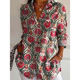 Women's Shirt Floral Stylish Modern Long Sleeve Shirt Collar Regular Tops Daily Holiday Buttons Print Black Yellow Sky Blue Green Summer