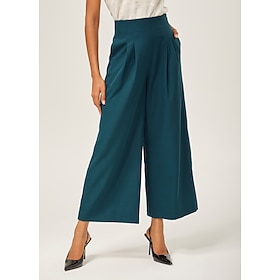 Femmes Féminin Pantalons à Jambes Larges Pantalons Élégant Vacances Formel Occasionnel Vert foncé Toutes saisons XS S M: retailer-supplied image