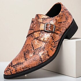 Brown Snake Print Monk Strap Shoes for Men  Classic Formal Shoes with a Modern Twist, Perfect for Business or Evening Wear