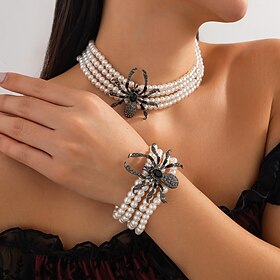 Bridal Jewelry Sets Two-piece Suit Imitation Pearl 1 Necklace 1 Bracelet Women's Elegant Fashion Personalized Lovely Classic Love Precious Jewelry Set For Wedd