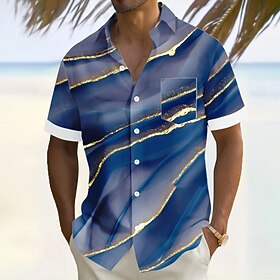 Men's Geometric Marble Abstract Art Shirt Summer Shirt Button Up Shirt Short Sleeve Fashion Casual Vacation Holiday Streetwear Summer Turndown 3D Print Front O