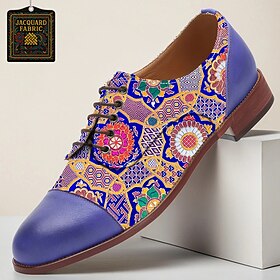 Men's Moroccan Pattern Jacquard Lace-Up Dress Shoes with Faux Leather Cap Toe, Statement Footwear for Groomsmen, Music Festivals and Elegant Gatherings