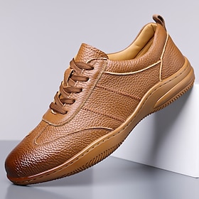 Men's Lightweight Leather Sneakers  Comfortable Sports Shoes with Cushioned Sole for Walking and Active Lifestyles