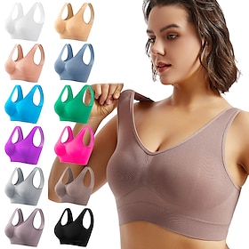 Women's Yoga Bra Sports Bra Pilates Bra Bra Top Push Up Seamless Anti-vibration Wireless Solid / Plain Color Sport Activewear Light Blue Deep Purple Gym Zumba