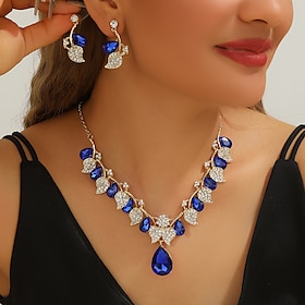 Bridal Jewelry Sets Two-piece Suit Cubic Zirconia Rhinestone 1 Necklace Earrings Women's Elegant Vintage Luxury Cute Fancy Leaf Blessed irregular Jewelry Set F