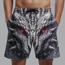 Halloween Men's Dragon Devil Dark Swim Trunks Swim Shorts Board Shorts Mid Waist Punk Gothic Holiday Streetwear Side Pockets Mesh Lining Elastic Drawstring Wai