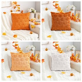 Pumpkin Fall Decorative Throw Pillow Covers 20x20, Thanksgiving Orange Soft Faux Fur Pillow Covers for Autumn Harvest, Fluffy Plush Accent Pillow Cases for Far