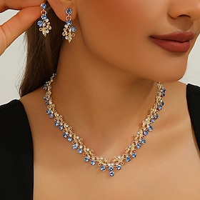 Jewelry Set Two-piece Suit Zircon Rhinestone 1 Necklace Earrings Women's Elegant Fashion Simple Cute Layered Fireworks Flower Shape irregular Jewelry Set For W