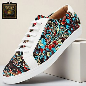 Men's Multicolor Jacquard Fabric Sneakers Fashionable Lace-Up Casual Shoes with Textured Upper Great for Urban Style Travel and Everyday Use