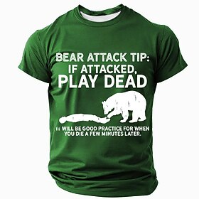 Men's Funny Bear Attack Graphic Short Sleeve T-Shirt - Play Dead Dark Humor Tee