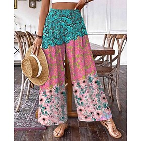 Women's Pants Trousers Palazzo Pants Fashion Boho Full Length High Waist Floral Print Elastic Waist Comfy Comfortable Micro-elastic Street Daily Wear Going out