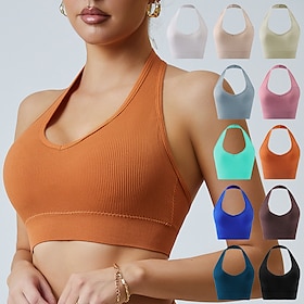 Women's Yoga Bra Sports Bra Pilates Bra Bra Top Push Up Seamless Anti-vibration Wireless Solid / Plain Color Sport Activewear Silver Lake blue Gym Zumba Runnin
