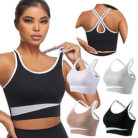 Women's Yoga Bra Sports Bra Pilates Bra Bra Top Push Up Seamless Anti-vibration Wireless Color Block Sport Activewear Black Purple Gym Zumba Running