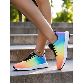 Women's Rainbow Gradient Running Shoes, Lightweight Breathable Sneakers for Sports, Jogging and Outdoor Activities