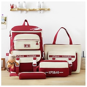 5-in-1 School Bag Set for Girls  Red Backpack with Matching Tote, Messenger Bag, and Pencil Pouches for Kids and Teens