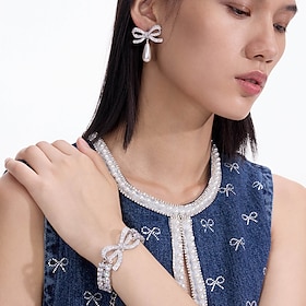 Bridal Jewelry Sets Two-piece Suit Crystal Pearl Zircon Earrings Bracelets Women's Elegant Fashion Luxury Cute Chandelier Drop Bowknot Drops Jewelry Set For We
