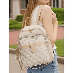 Women's Waterproof Quilted Nylon Backpack - Stylish Lightweight Casual Bag with Top Handle and Multiple Pockets for School, Work, Travel and Daily Use