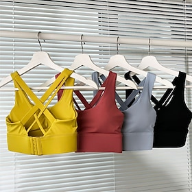 Women's Yoga Bra Pilates Bra Sports Vest Bra Top High Supports Breathable Wireless With pads Solid / Plain Color Sport Activewear Black Yellow Gym Zumba Runnin