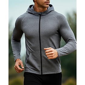 Men's Solid Colored Running Jacket Outdoor Jacket Summer Spring Full Zip Long Sleeve Athletic Quick Dry Lightweight Breathable Tennis Golf Running Blue Dark Gr