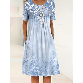 Easter Women's Midi Dress Shift Dress Summer Dress Vacation Casual Daily Regular Fit Floral Graphic Half Sleeve Crew Neck Blue Light Yellow Purple Green Summer