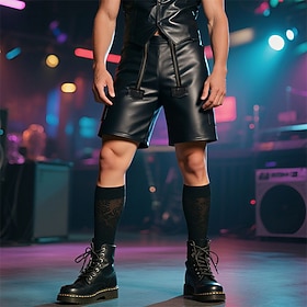 Men's Shorts Summer Shorts Casual Shorts Faux Leather Shorts Zipper Pocket Plain Comfort Breathable Short Outdoor Vacation Fashion Casual Black