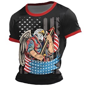 American Independence Day Men's American US Flag Eagle T Shirt Short Sleeve T shirt 3D Print Crew Neck Shirt Fashion Daily Basic Street Casual Daily Black Summ