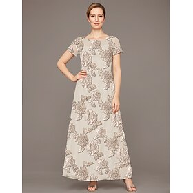 A-Line Mother of the Bride Dress Elegant Wedding Guest Luxurious Boat Neck Floor Length Chiffon Lace Short Sleeve with Ruching 2025
