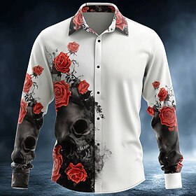 Men's Romantic Costumes Day of the Dead Shirt Button Up Shirt Long Sleeve Dark Gothic Style Holiday Streetwear Summer Spring Turndown 3D Print Collared Shirts