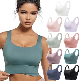 Women's Yoga Bra Sports Bra Pilates Bra Bra Top Push Up Seamless Anti-vibration Wireless Solid / Plain Color Sport Activewear Watermelon Red Black Gym Zumba Ru