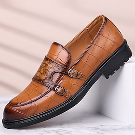 Men's Brown Faux Leather Loafers with Crocodile Pattern  Slip-On Business Casual Shoes for Office  Evening Wear