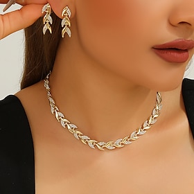 Jewelry Set Two-piece Suit Zircon Rhinestone 1 Necklace Earrings Women's Elegant Vintage Fashion Cute Fancy Leaf Blessed irregular Jewelry Set For Wedding Part